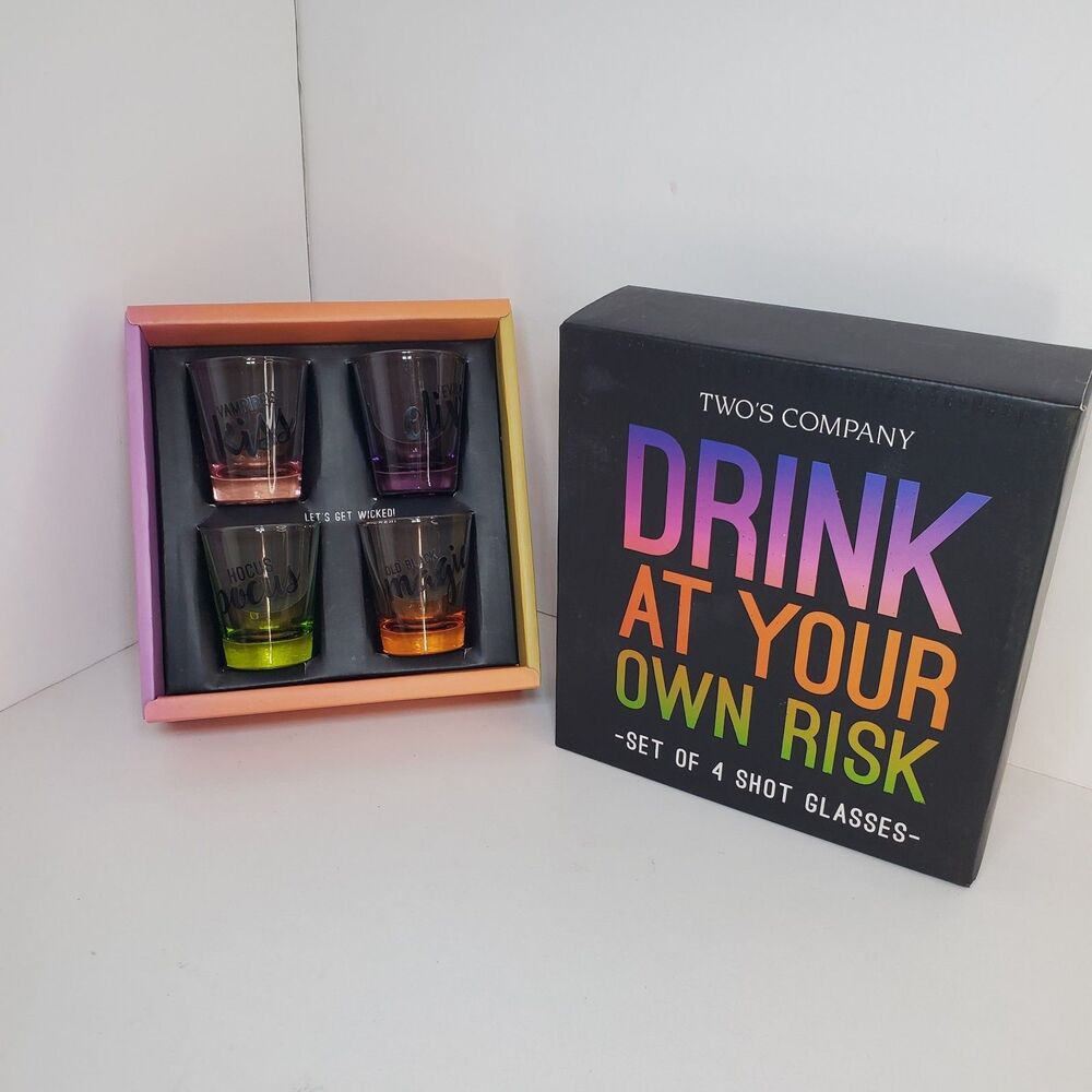 Two's Company Novelty Halloween Shot Glass Set NEW Party Hocus Pocus Vampire